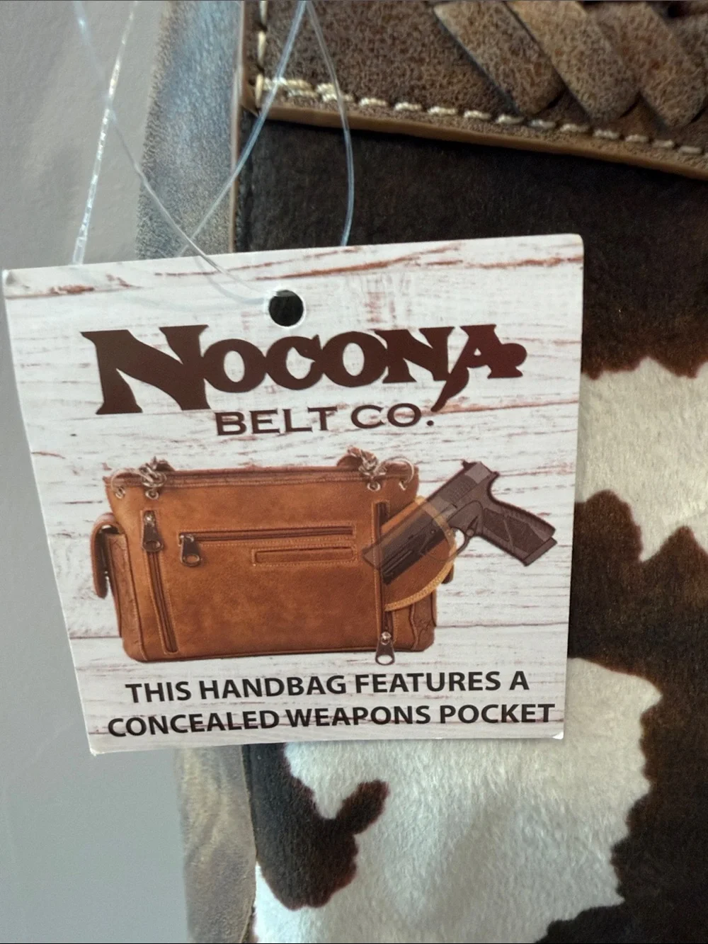 Cowhide Crossbody Bag with Patterned Strap - Brown/White
